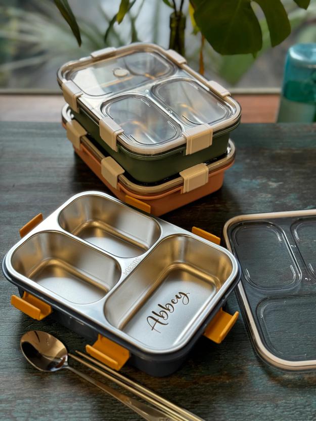 Leak Proof Stainless Steel Lunch Box with Personalised Name