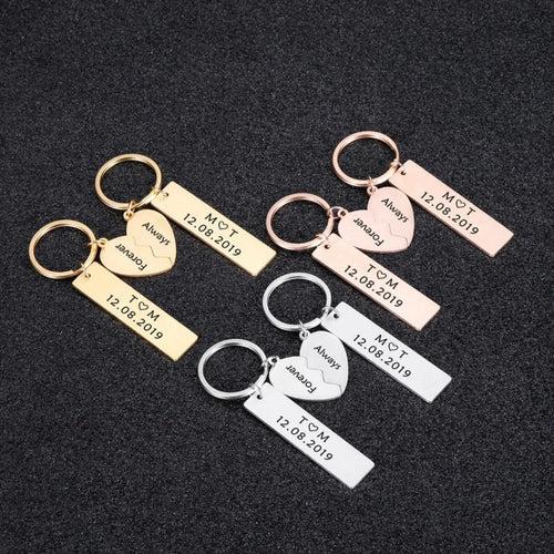 Matching Couple Keyring, Personalized 2 Pcs Heart Keychain, Personalized Gift for Girlfriend Boyfriend Husband Wife, Anniversary Gift