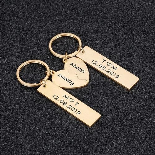 Matching Couple Keyring, Personalized 2 Pcs Heart Keychain, Personalized Gift for Girlfriend Boyfriend Husband Wife, Anniversary Gift