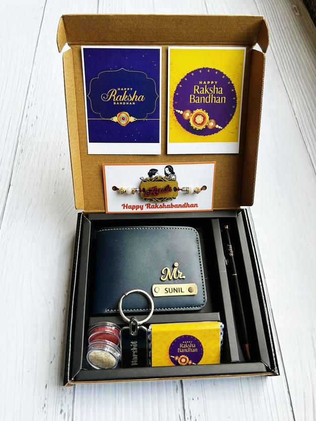 Personalized Rakhi Gift Set for Brother (Wallet, Pen, Keychain) - Rakhi Combo 2.0