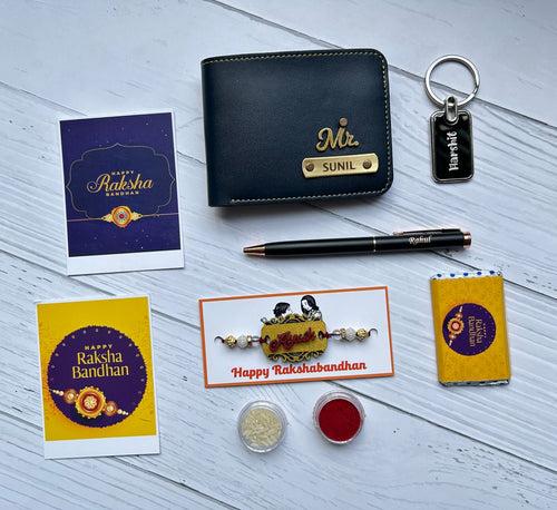 Personalized Rakhi Gift Set for Brother (Wallet, Pen, Keychain) - Rakhi Combo 2.0