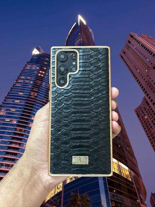 Jet Black Gold Plated Premium Leather Luxury Case