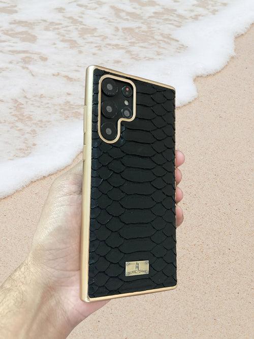 Jet Black Gold Plated Premium Leather Luxury Case