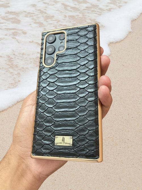 Jet Black Gold Plated Premium Leather Luxury Case