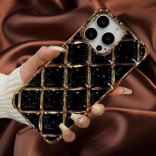 Luxury 3D Grid Pattern Gold Electroplated Cover