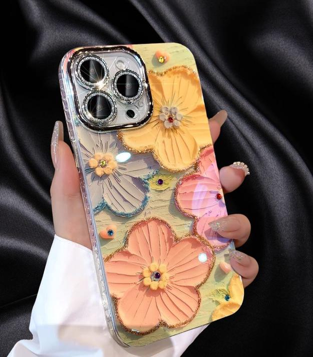 Cute Floral Glossy Glitter Cover