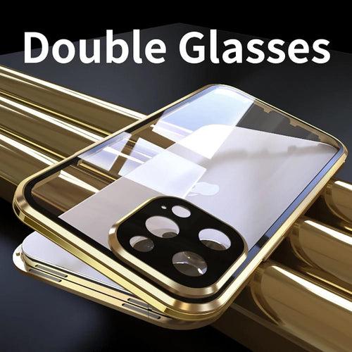 Metallic Gold Plated 360 Degrees Protection Transparent Glass Cover (with Both sides Glass)