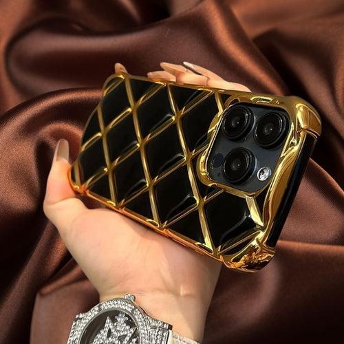 Luxury 3D Grid Pattern Gold Electroplated Cover