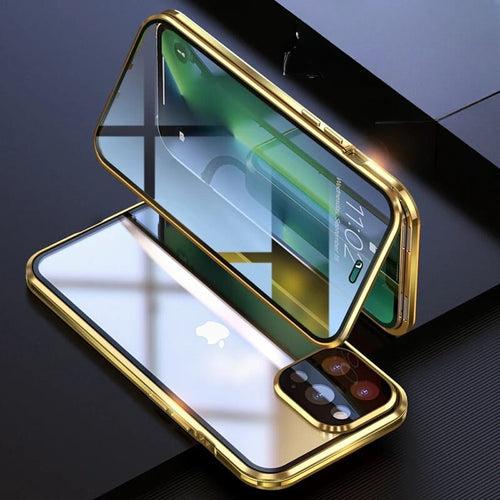 Metallic Gold Plated 360 Degrees Protection Transparent Glass Cover (with Both sides Glass)