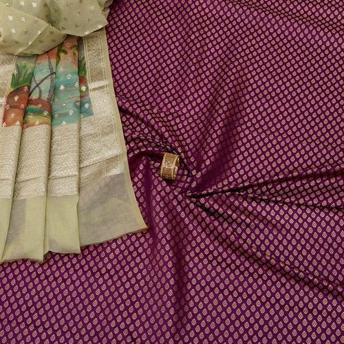 Satin Brocade Silk Fabric - Purple