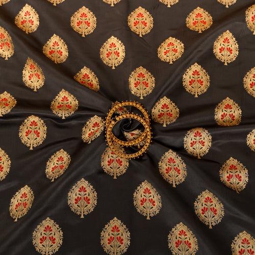 Katan Brocade Silk Fabric - Black