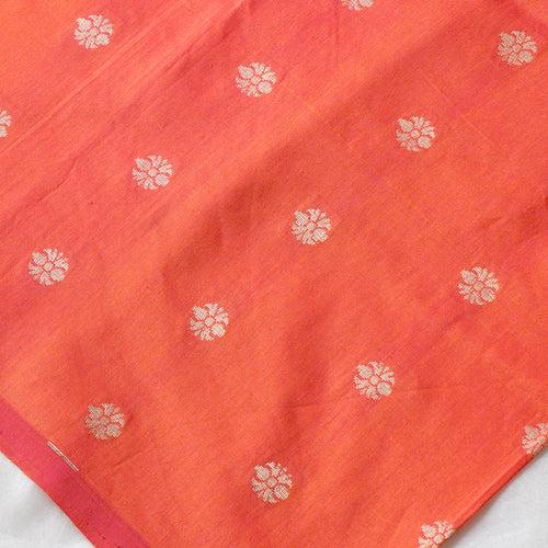 Pure Chanderi Silk Fabric - Orangish Pink