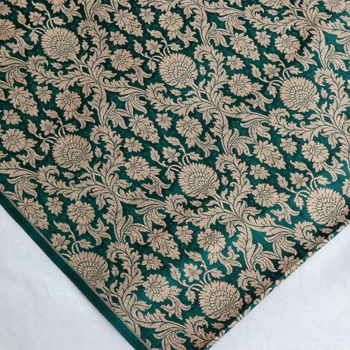 Satin Brocade Silk Fabric - Bottle Green