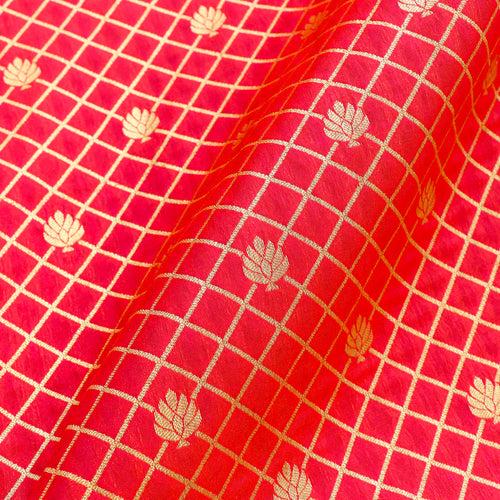 Satin Brocade Silk Fabric - Strawberry Pink