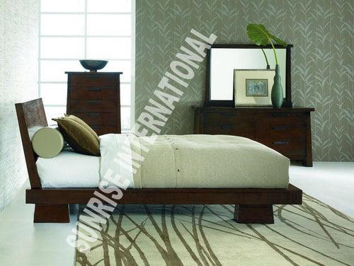 Japanese Style Wooden 5 pc King Bedroom set - 1 Bed, 2 bedside, 1 dresser, 1 frame