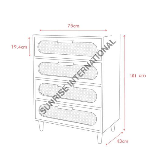 Mid Century Sheesham wood chest of 4 drawer cabinet with rattan cane work !