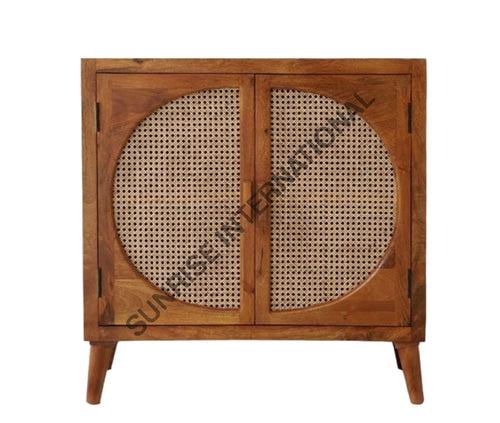 Mid Century wooden sideboard cabinet with rattan cane work !