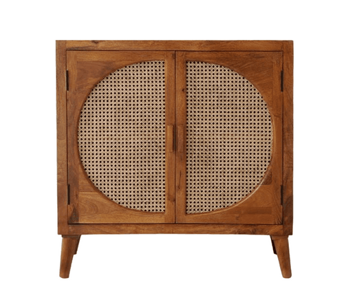 Mid Century wooden sideboard cabinet with rattan cane work !