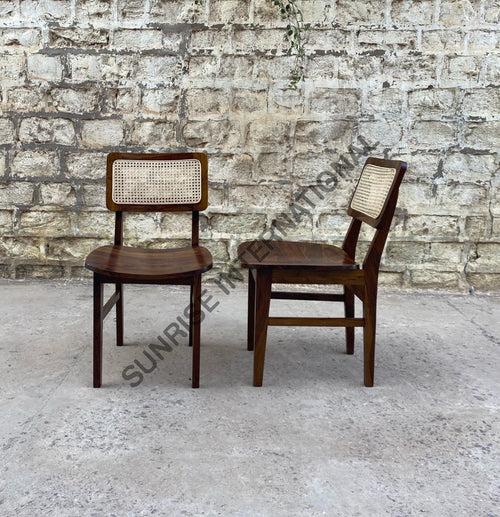 Mid century Solid Sheesham Wood Storage Dining table with 6 rattan cane chair furniture set !