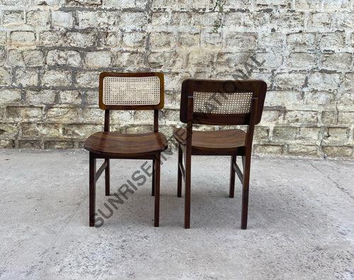 Mid century Solid Sheesham Wood Storage Dining table with 6 rattan cane chair furniture set !