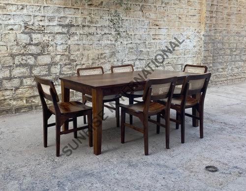 Mid century Solid Sheesham Wood Storage Dining table with 6 rattan cane chair furniture set !