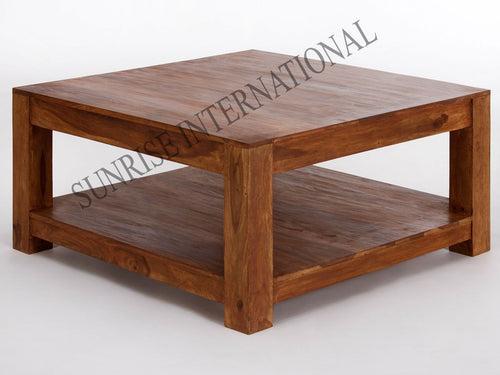 Handmade Wooden Square Coffee Center Table With Bottom Shelf (SUN-WTC449)