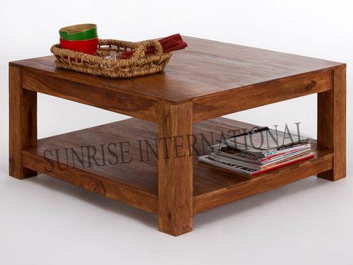 Handmade Wooden Square Coffee Center Table With Bottom Shelf (SUN-WTC449)