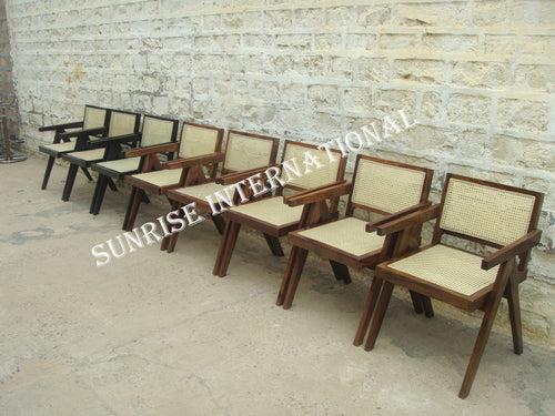 Mid Century wooden Relaxing Arm chair - Cane Rattan Style Chandigarh chair Furniture