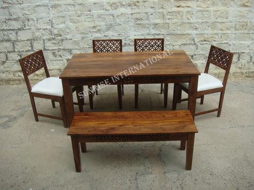 Solid Sheesham Wood Designer Dining table with Cushioned Chair & Bench furniture set - CHOOSE YOUR COMBINATION