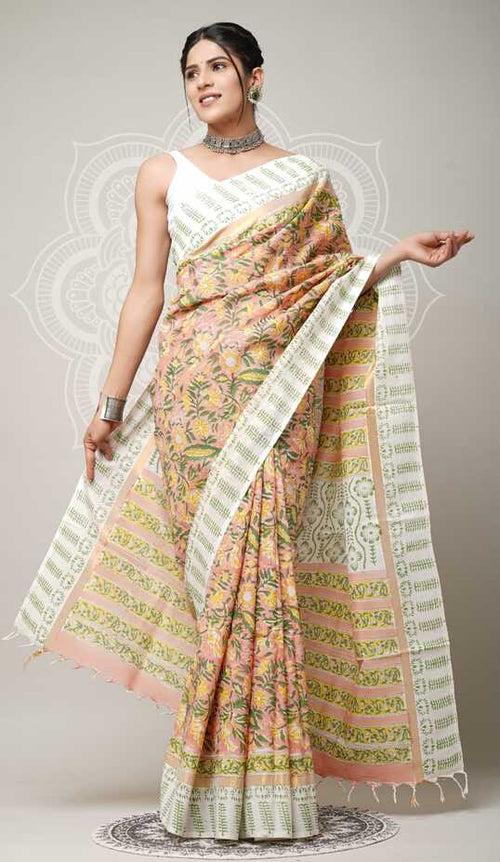 Assam silk Hand blockprint Sarees, with Blouse