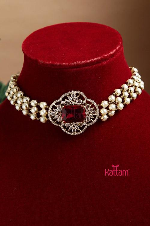 Shreya Victorian Ruby Pearl Choker