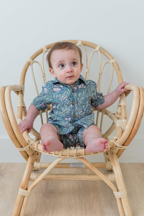 Grey Printed Boys Shirt & Shorts Set