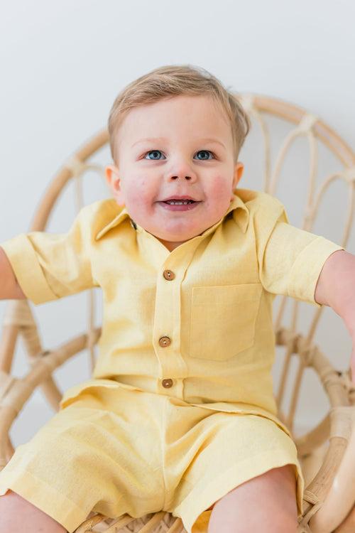 Light-Yellow Chambray Boys Shirt & Shorts set