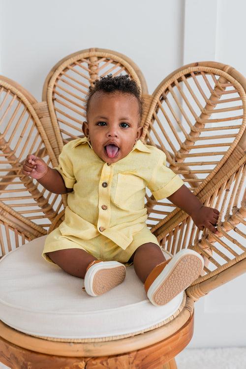 Light-Yellow Chambray Boys Shirt & Shorts set