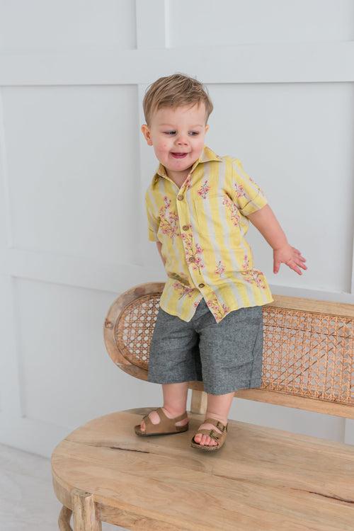 Pink & Yellow Floral Print Boys Shirt