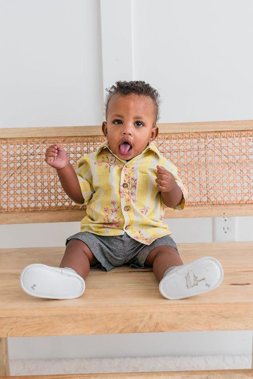 Pink & Yellow Floral Print Boys Shirt