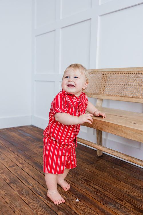 Red Stripes Print Boys Shirt & Shorts set