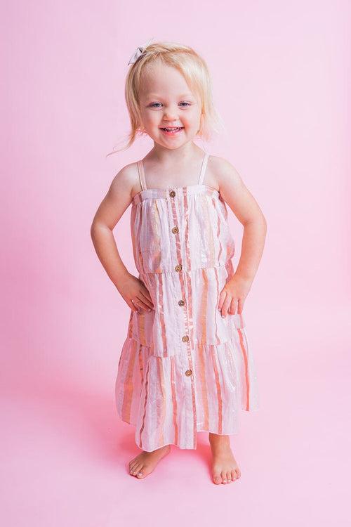 Baby Pink & Copper Lurex Tiered Dress and Bloomers