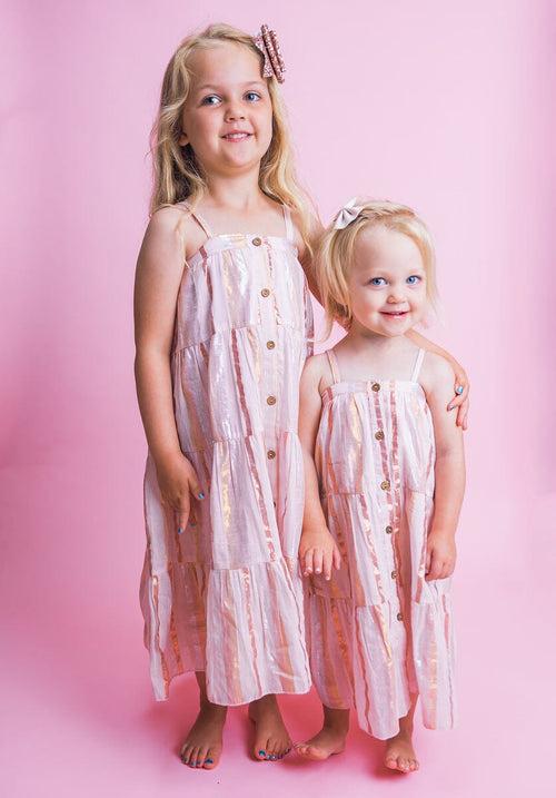 Baby Pink & Copper Lurex Tiered Dress