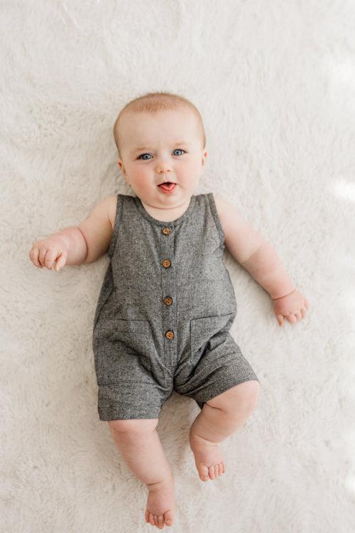 Black Chambray Boys Romper