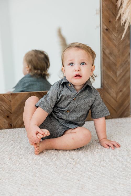 Black Chambray Boys Shirt & Shorts set