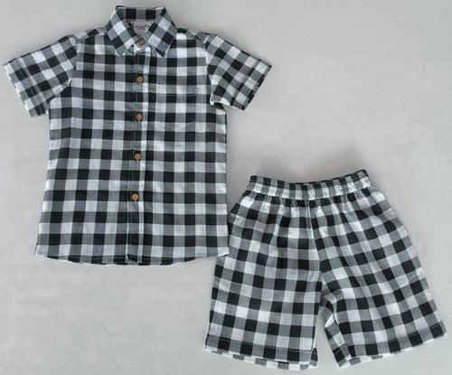 Black Checkered Boys Shirt & Shorts Set