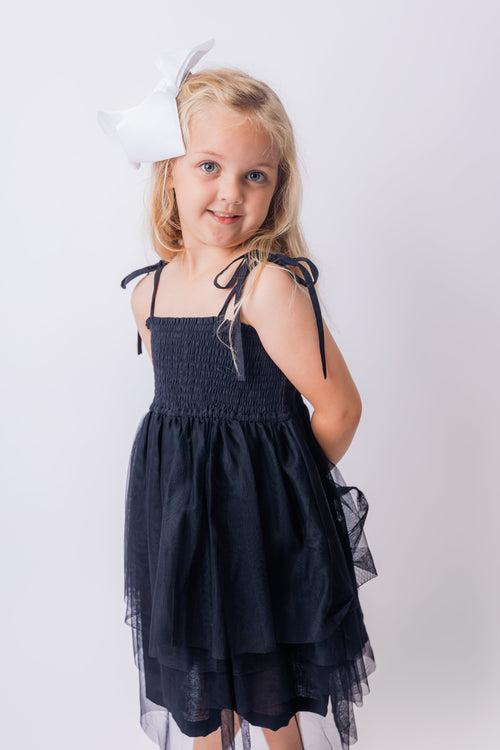 Black Tulle Solid Color Ruffle Dress