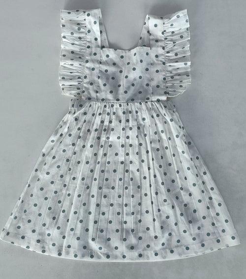 Blue Polka Dot Print Ruffled Racer Back Gathered Dress