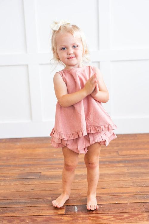 Blush Top With Ruffle Detail & Diaper Cover Set