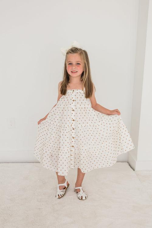 Brown Polka Dot Print Tiered Dress