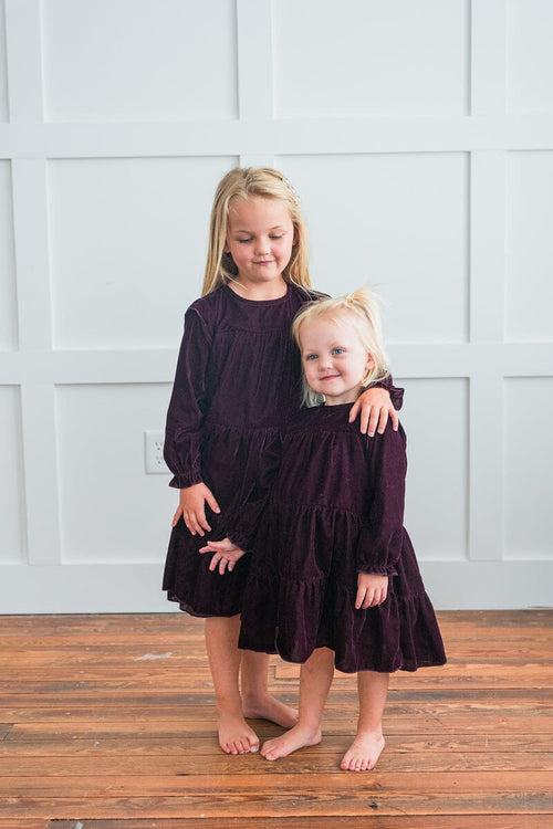 Burgundy Solid Tiered Long Sleeve Dress