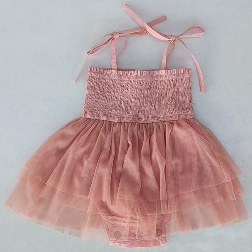 Dark Pink Tulle Solid Color Infant Ruffle Romper