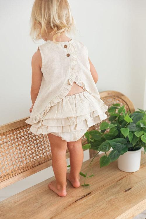 Ecru Top With Ruffle Detail & Diaper Cover Set