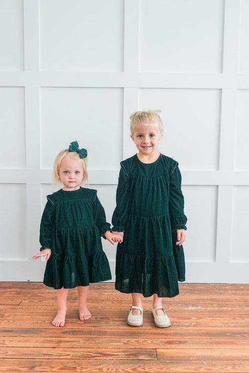 Emerald Green Solid Tiered Long Sleeve Dress